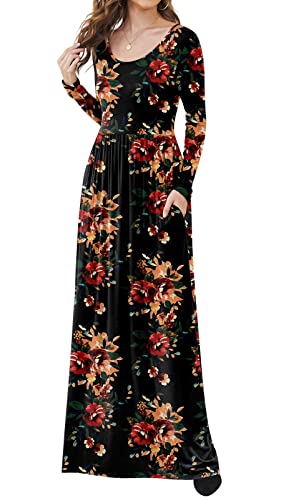 DB MOON Women Casual Long Sleeve Maxi Dresses Empire Waist Long Dress with Pockets2