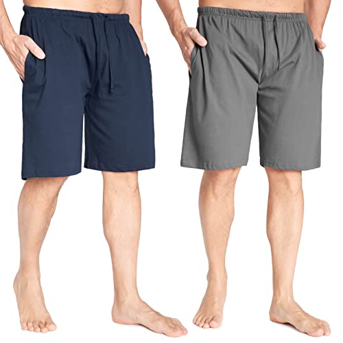 CityComfort Herren Schlafanzughose Im Doppelpack | Packung Mit Zwei Baumwollshorts Mit Elastischer Taille | Weiche, Gemütliche & Bequeme Lounge Shorts, Herren Pyjamas, Marine und Holzkohle, M