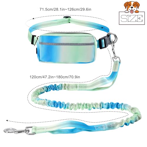 Joggingleine Hunde mit Bauchgurt Laufgürtel Hundleine für Große und Mittelgroße Hunde Verstellbare Führleine Hundeleine mit Reflektierenden Streifen Grün