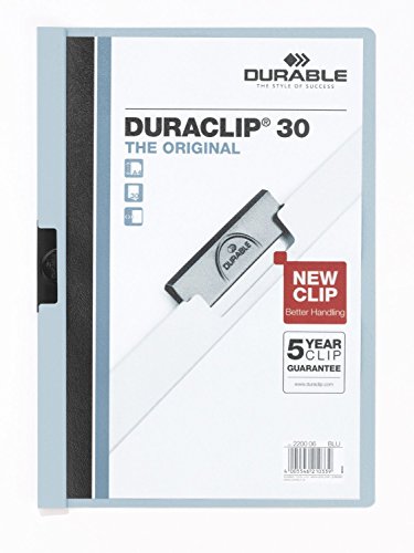 Image of Durable DURACLIP 30 A4 Clip Folder - Holds Up to 30 Sheets of A4 Paper - Strong Metal Sprung Clip - Pack of 25 Blue Colour Folders for Organising Documents