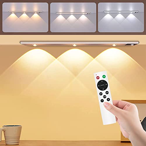 REDGO LEDセンサーライト 人感センサー リモコン付き 3色調光機能 Type C充電式 夜間 室内照明 省エネ 超寿命 マグネット内蔵 配線工事不要 本棚/キャビネット/クロゼット/廊下/階段などの場所に適用 (40CM)