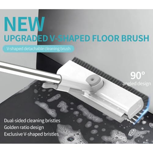Image of 3 in 1 Bathroom Cleaning Brush with Wiper - Heavy Duty 51 inch Long Handle 360 Rotate Floor Scrubber Brush, Tiles Cleaning, Floor Scrub for Kitchen and Bathroom Wall