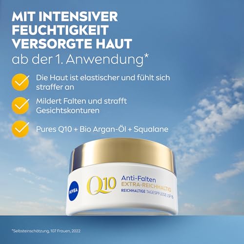 NIVEA Q10 Gesichtscreme mit LSF 15, straffende Gesichtspflege mit Q10, Bio Argan-Öl und Squalan, Tagescreme für sehr trockene Haut… – Ansicht 2