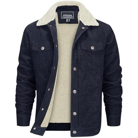EKLENTSON Mens Corduroy Jacket Fall Thick Work Coat Sherpa Lined Winter Jacket Thick Fleece Coat for Fall Navy L Cover