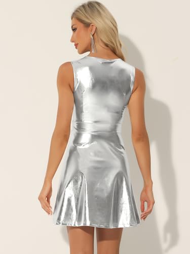 Allegra K Women's Metallic Sleeveless High Waist Club Party Disco Holographic Dress4