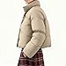 ARCTHLEX Women's Short Down Jacket Cropped Winter Coat Button Lightweight Puffer Jacket Without Hood for Winter Warm Cozy Khaki