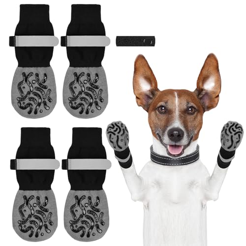 Adiwo Hundesocken Anti Rutsch, 2 Paar Anti-Rutsch Socken für Hunde, mit Verstellbaren Riemen Haustierpfoten Schutz, Hundesocken für Hunde Pfotenschutz im Innenbereich im Freien, L