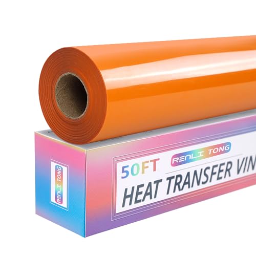 RENLITONG Orange Iron on Vinyl 12Inch by 50ft Roll Heat Transfer Vinyl for T-Shirt Orange HTV Rolls for All Cutter Machine - Easy to Cut & Weed for Heat Transfer Design