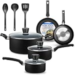 SereneLife, Pots and Pan Set, Cookware Set, Non Stick Pan, Dutch Oven, Frying Pans, Sauce Pots, Saute Pan, Cooking Utensils Set, Black Nonstick Interior, Black Exterior, 11pc