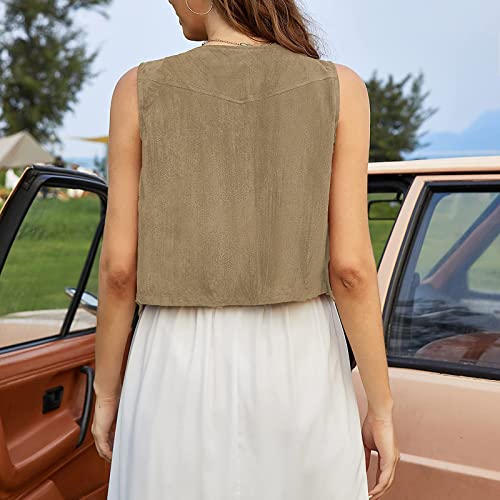 JiXiang Fringe Vest Women Western 70s Hippie Clothes Sleeveless Faux Suede Tassel Cowgirl Outfits Tassels Short Cardigans3