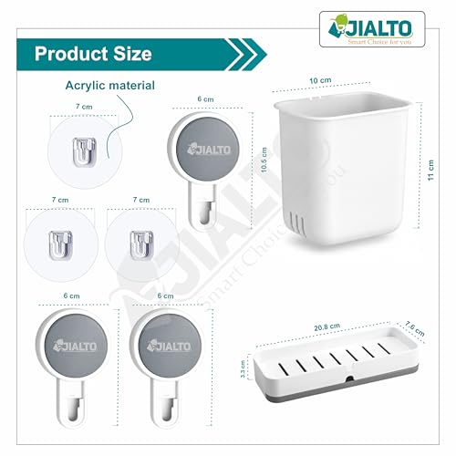 Image of JIALTO Wall Mounted Toothbrush Holder & Soap Box for Bathroom, Non-Drill Self Adhesive Magic Sticker Toothbrush Stand, Removable Drain Tray & Waterproof (Dubal Soap Box - White, Pack of - 2)