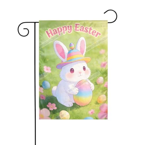 Summer Floral Garden Flag Happy Easter Bunny Eggs Flowers Rabbit Cl 12X18 Inch Double Sided Yard Flag Welcome Garden Flags For Outside Patio Porch Lawn And Farmhouse Holiday Gifts