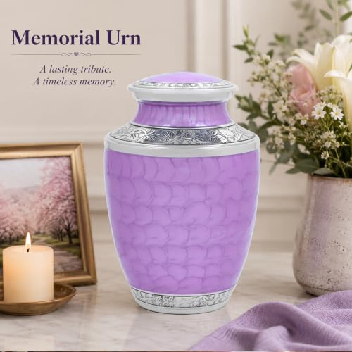 Image of ALPHA Living HOME ALPHA Living HOME Cremation Urns for Human Ashes Adult Male Female, Urn for Ashes Adult, Funeral Memorial Urn, Large 200+ Cubic Inches, Purple Silver, 10 Inch