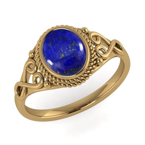 Image of Lapis Lazuli Gold Polish Ring, Lapis Lazuli Yellow Gold Plated Ring, Blue Lapis Lazuli Anti Tarnish Polish Ring, Anti Tarnish Plating Ring, Oval Cabochon Rose Gold Plating Ring -9us