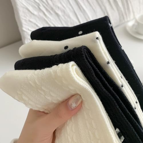 Image of Starella Women's Cute Bow Ruffle Frilly Socks Lace Polka Dot Casual Crew Sock for Flats 4 Pairs