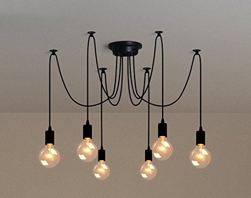 Chrasy E27 Lampada Vintage Sospensione Lampadario per Soffitto Fai da te Lampadario da soffitto luci antico montaggio 6 Lampadina Base