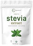 Micro Ingredients Pure Organic Stevia Powder, 1 Pound, 2,837 Servings, Highest Grade Stevia Green Leaf Extract Reb-A, Reduced Bitter Aftertaste, 0 Calorie, Natural Sweetener, Sugar Alternative, Keto Friendly