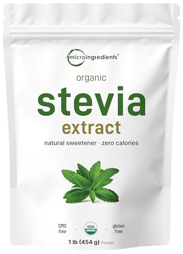 Micro Ingredients Pure Organic Stevia Extract Powder 1 lb No Additives | 2837 Servings Stevia Green Leaf Reb-A Sugar-Free 0 Calories Natural Sweetener Sugar Substitute Keto & Vegan Friendly