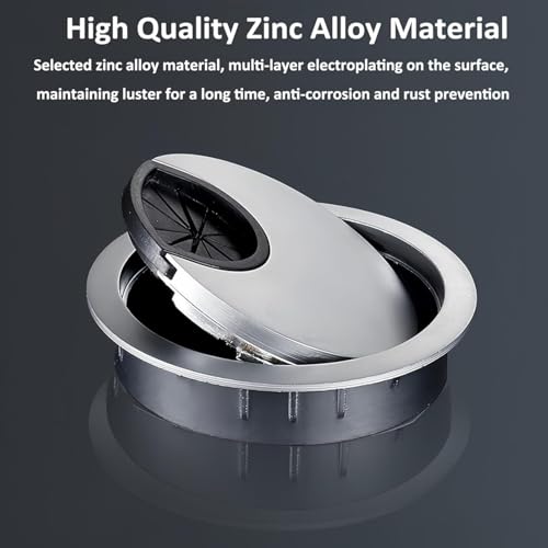 Image of Aluminum Alloy Desk Grommet - Round Metal Cable Wire Hole Cover with Flip Dust-Proof Lid for Office Desk, Computer Table, TV Cabinet & Furniture - Cord Organizer (60mm Round, Silver)