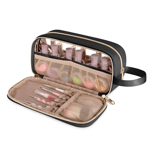 Prokva Estojo organizador de esmalte para 12 frascos (15 ml), bolsa de armazenamento de suprimentos de esmalte com janela transparente, Preto