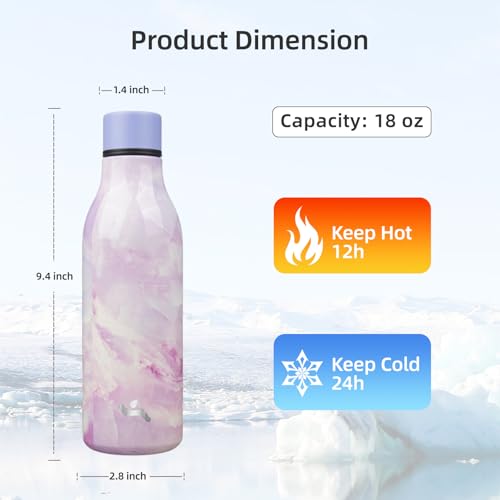Image of Konokyo 18 oz Insulated Stainless Steel Metal Water Bottle with Strap | BPA-free, leak-proof, dishwasher-safe reusable bottle with strap for gym, school, hiking, outdoor travel & hydration