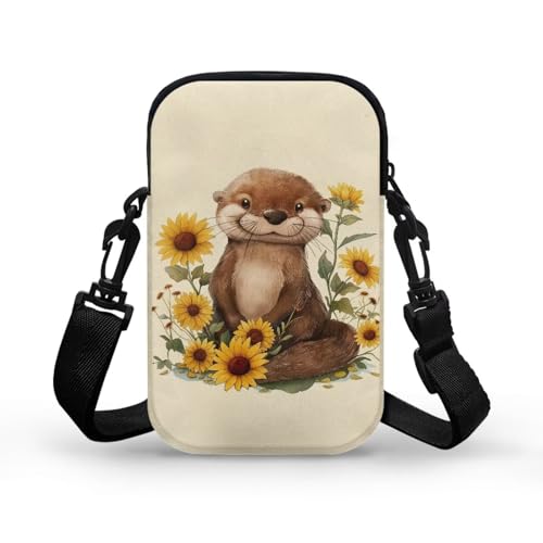 HUGS IDEA Sunflower Otter Print Small Messenger Bag Clutch Shoulder Bag Handbags Phone Purse for Women Crossbody Pouch Backpack Daypack2