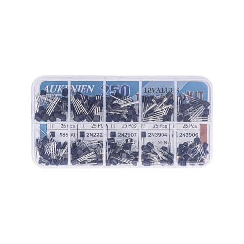 Aukenien AKN-BJT Transistor Assortment Kit 10 Values 250Pcs Npn Pnp Power General Transistors 2N2222 2N2907 2N3904 2N3906 A1015 Bc327 Bc337 C1815 S8050 S8550 To-92 thumb #5