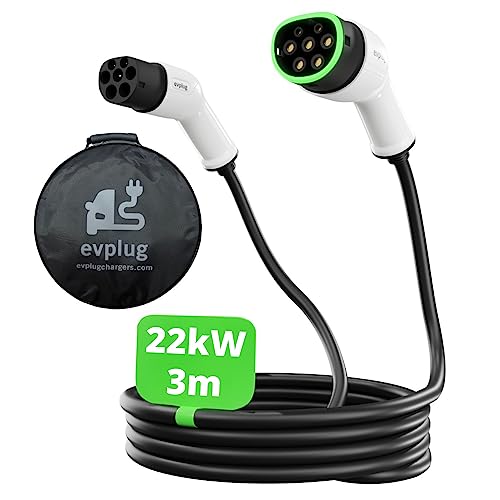 evplug câble de recharge pour voitures électriques ev (type 2 type 2 | 3m, 22kw | 32a)