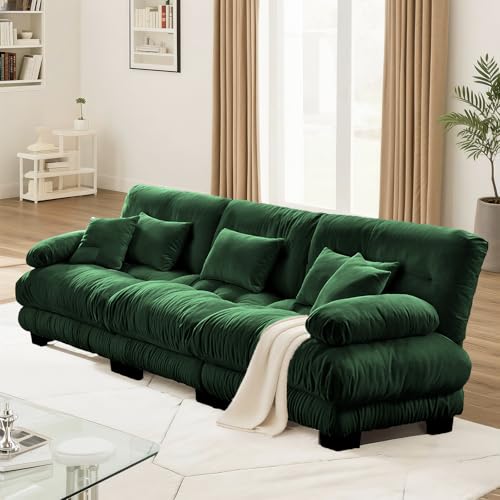 Image of SoarFlash 133.8 inch Sectional Sofa 3 Seat Couch, L Shaped Modern Sofa with Solid Wood Legs, Couches Sofas for Living Room Apartment, Comfortable Small Couches for Small Spaces, Green
