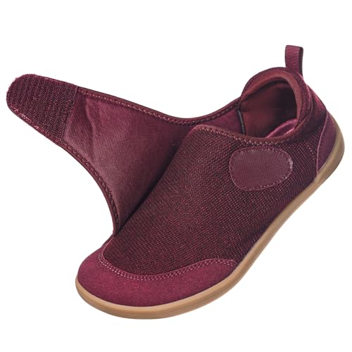 Image of Sisttke Diabetic Shoes for Women Wide Width Arch Support Diabetic Slippers Adjustable Orthopedic Barefoot House Shoes for Swollen Feet Edema Arthritis Indoor Outdoor,Wine Red,9 Wide Women