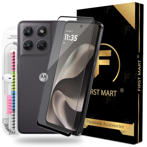 Image of FIRST MART Tempered Glass for Motorola G77 Power, 9H 0.3 mm Full-Glue Screen Protector with Cable Protector, 3D Edge-to-Edge, HD Clear, Case-Friendly, Black, Pack of 1