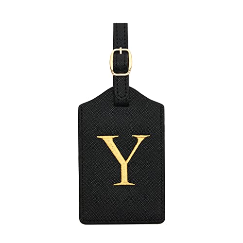Image of Luggage Tag PU Leather for Suitcase Baggage Handbag Travel Bag Label Suitcase Tag w. Name Card & Privacy Cover (Y)