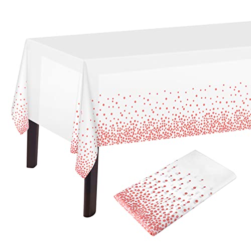 PLULON Mantel Lunares en Blanco y Oro Rosa Cubierta Mesa en Blanco y Oro Rosa 137 x 274 cm Cubierta Mesa Rectangular plástico para Decoraciones Mesa cumpleaños