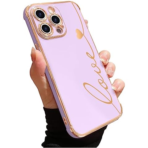 LAPOPNUT for iPhone 12 Pro Max Case,Cute Love Heart Design for Women Girls, Luxury Plating Bumper with Camera Lens Protection Cover Shockproof Phone Case for iPhone 12 Pro Max 6.7 inches Purple Cover