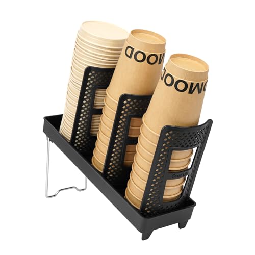 YTOPRO Cup Holde for Disposable Coffee Cups, Cup and Lid Holder Dispenser,Stacking Paper Cup Storage Rack for Coffee Station Organizer Bar Countertop Breakroom (Single Row)