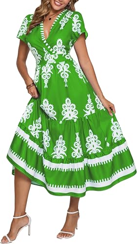 Image of Floral Print Dress for Women Boho Long Dresses Flowy A line Dresses Fit for Office and Casual Vacation Cocktail Party Prom