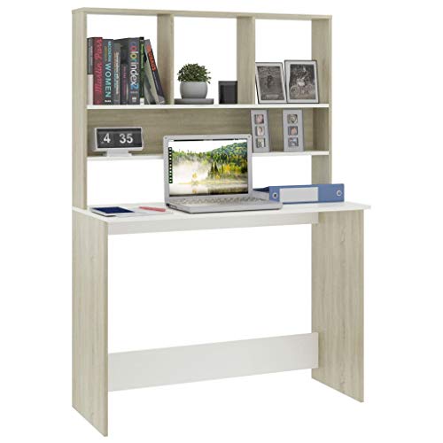 Bureau avec étagères en chêne Sonoma et blanc 110x45cm