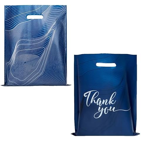 Rainbows & Lilies 100 Plastic Bags with Handles 2-Set Bundle - 12x15 in Thick Reusable Bulk Merchandise Shopping Bags for Small Business, Retail, Boutique, Gifts, Clothes & Goodie Party Favors Cover