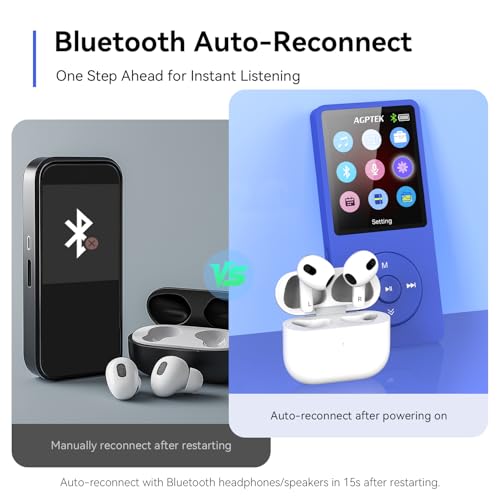 Image of AGPTEK A02 MP3 Player with Bluetooth 5.3, 1.8'' 64GB Portable Music Player | with Speaker, FM Radio, Voice Recorder, Supports Expanded Up to 128GB(Blue)