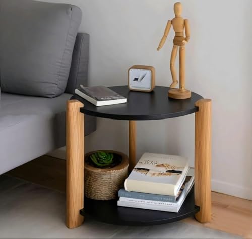 Image of Modern Round Side Table, Home Decor for Living Room, Bed Side Tables for Bed Room, stools for Home, Furniture for Home, 2-Tier White Shelves, 30 x 30 x 40 cm