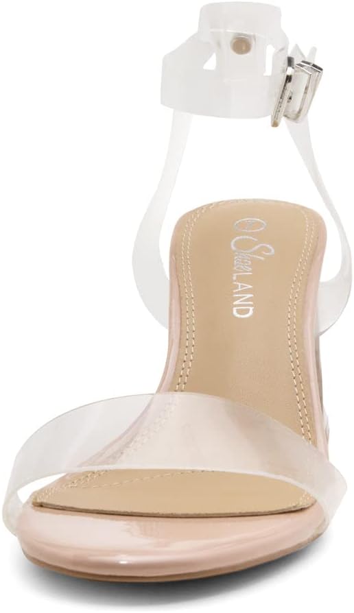 Shoe Land Women's Low Heels – 2.75 Inch Chunky Block Heeled Sandals | Clear Sandals, Open Toe Dressy Short Heels with Ankle Strap for Wedding, Prom & Party - Image 3