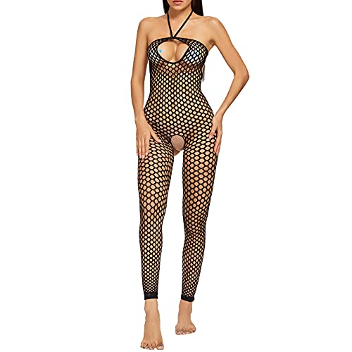 ranrann Femme Sexy Bodystocking Ouvert Entrejambe Bodysuit Transparent Body Résille Dos Nu Lingerie Erotique sous-vêtement de Nuit Jumpsuit Collant Fishnet Babydoll Type B Noir Taille Unique