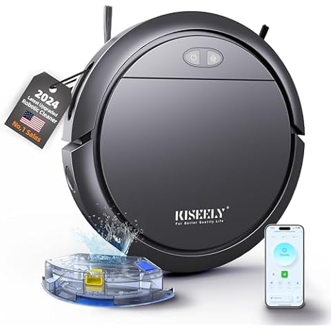 Kiseely Robot Vacuum Cleaner with Mop, 4000Pa Robotic Vacuum with Self-Charging, App Control, Adjustable Suction Power Robotic Vacuum for Hard Floor, Pet Hair and Low-Piled Carpet (Black HY1) Cover