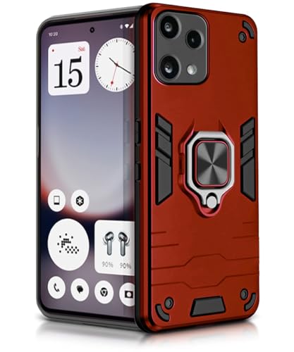 Image of WOW IMAGINE Shock Proof Back Case Mobile Cover for Nothing Phone 3A Lite | Back Cover Case (Tough Armor | Hybrid PC + TPU | Ring Holder & in-Built Kickstand | Red)