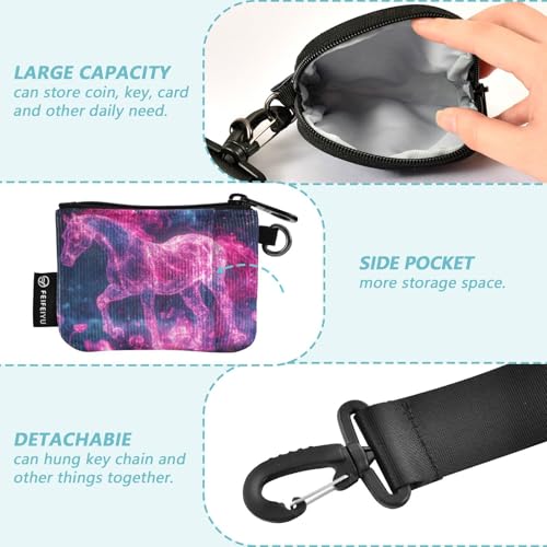 Pink Fire Horse Women's Change Wallet Card Cases Cute Fashion Wristlet Wallet Key Holder with Zipper Coin Pocket for Work Travel 2 Packs portatarjetas para3