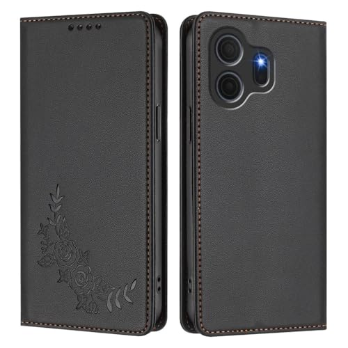 Étui TCL K70 Power / K70 4G portefeuille noir avec rabat magnétique et motif fleurs