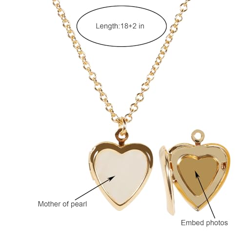Heart Locket Necklace, Silver Plating With Heart Mother Of Pearl For Women3