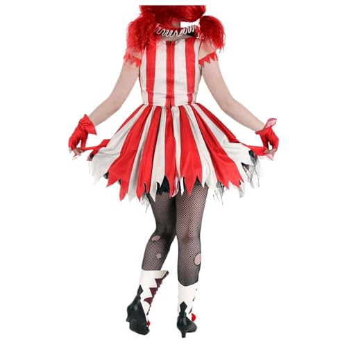 Disfraz de arlequín para mujer, disfraz de Halloween, 5 piezas, disfraz de cosplay para carnaval, actuaciones, a rayas, con sombrero, guantes, cubierta para el cuello, color rojo sandía