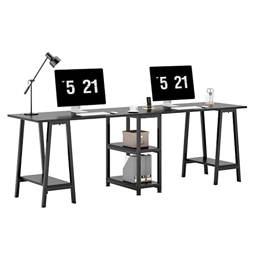 sogesfurniture Two Person Desk, 94.5” Double Computer Desk with Open Storage Shelf, Double Gaming Computer Desk, Extra Long Table, Writing Study Desk, Black