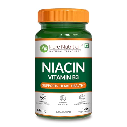 Image of Pure Nutrition Niacin Vitamin B3 Supplement 14 mg | Vitamin B3 Niacinamide Supplements Supports Immune Function, Cellular Energy, Skin Health & Energy Metabolism - 120 Veg Capsules